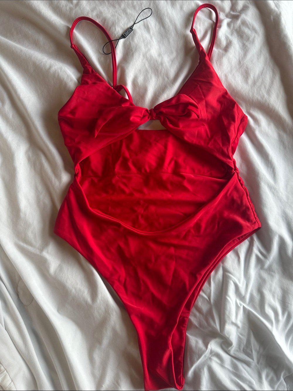 Red One-Piece Swimsuit with Front Knot